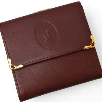 Pre-owned Cartier Must Bordeaux Leather Wallet (tri-fold) () In Burgundy