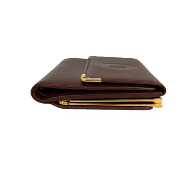 Pre-owned Cartier Wine Red Leather Wallet (tri-fold) () In Burgundy