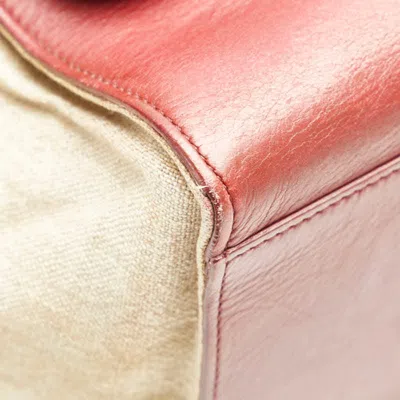 Pre-owned Celine Beige Brown Red Color Leather Canvas Handbag Shoulder Bag ()