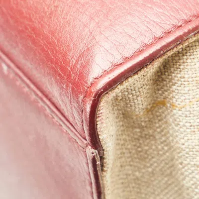 Pre-owned Celine Beige Brown Red Color Leather Canvas Handbag Shoulder Bag ()