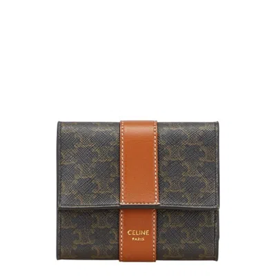Pre-owned Celine Black Brown Pvc Leather Wallet (tri-fold) () In Multi