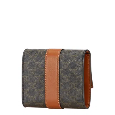 Pre-owned Celine Black Brown Pvc Leather Wallet (tri-fold) () In Multi