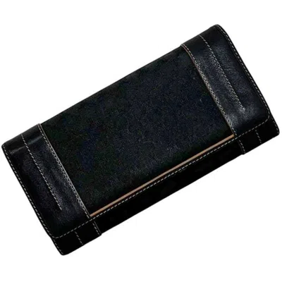 Pre-owned Celine Black Canvas Leather Long Wallet (bi-fold) ()