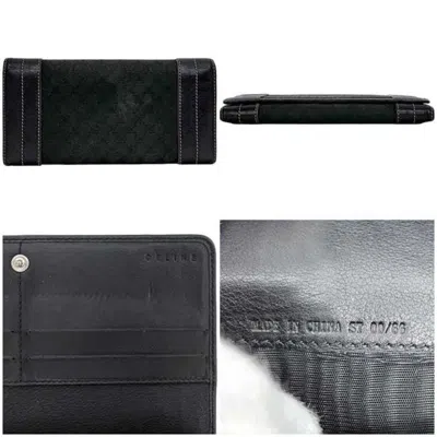 Pre-owned Celine Black Canvas Leather Long Wallet (bi-fold) ()