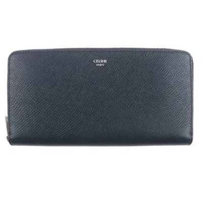 Pre-owned Celine Dark Navy Leather Long Wallet (bi-fold) () In Blue