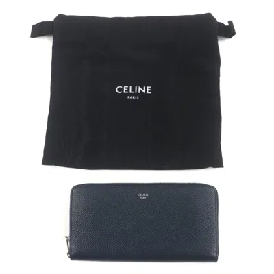 Pre-owned Celine Dark Navy Leather Long Wallet (bi-fold) () In Blue