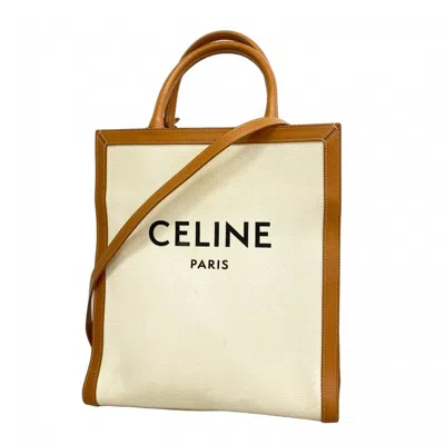 Pre-owned Celine Light Brown White Canvas Leather Tote Bag ()