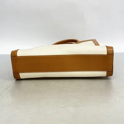 Pre-owned Celine Light Brown White Canvas Leather Tote Bag ()