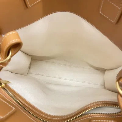 Pre-owned Celine Light Brown White Canvas Leather Tote Bag ()