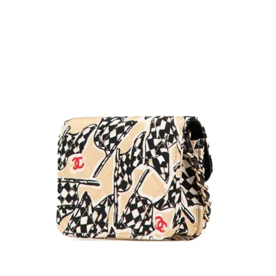 Pre-owned Chanel Beige Black Cotton Leather Shoulder Bag () In Multi