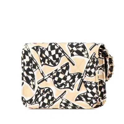 Pre-owned Chanel Beige Black Canvas Leather Shoulder Bag () In Multi