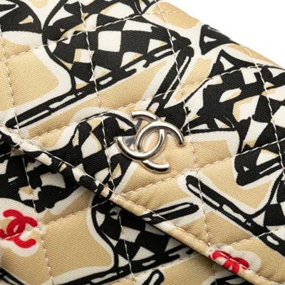 Pre-owned Chanel Beige Black Cotton Leather Shoulder Bag () In Multi