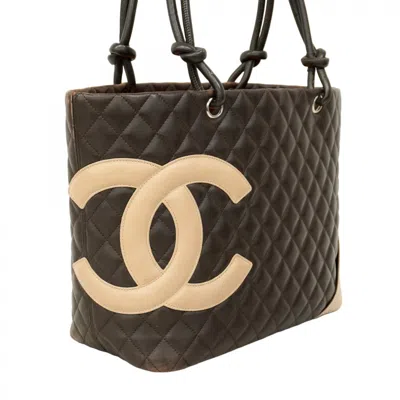 Pre-owned Chanel Beige Brown Leather Tote Bag () In Multi