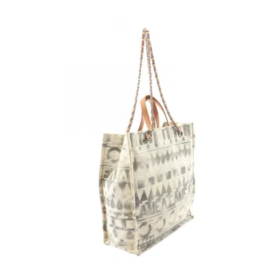 Pre-owned Chanel Beige Brown Canvas Leather Tote Bag () In Multi