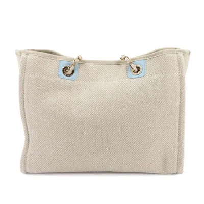 Pre-owned Chanel Beige Blue Canvas Leather Tote Bag ()