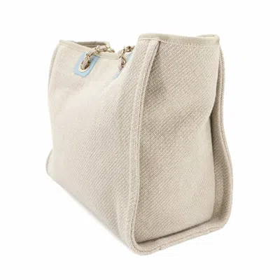 Pre-owned Chanel Beige Blue Canvas Leather Tote Bag ()