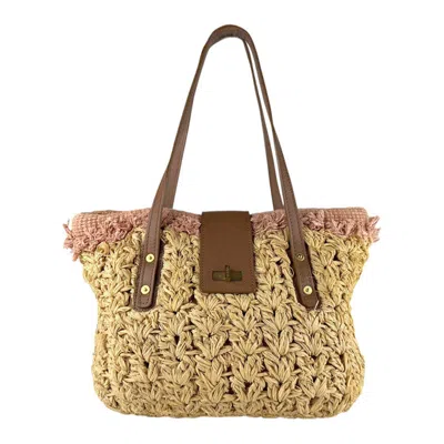 Pre-owned Chanel Beige Brown Raffia Leather Shoulder Bag () In Multi