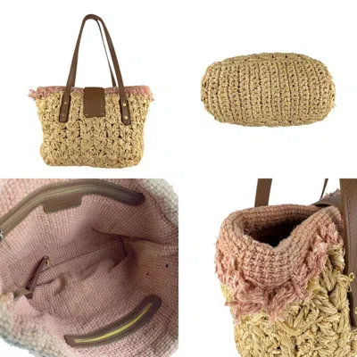 Pre-owned Chanel Beige Brown Raffia Leather Shoulder Bag () In Multi