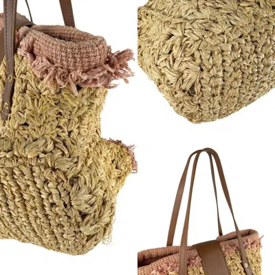 Pre-owned Chanel Beige Brown Raffia Leather Shoulder Bag () In Multi