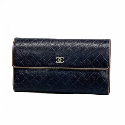 Pre-owned Chanel Black Brown Leather Long Wallet (tri-fold) () In Multi