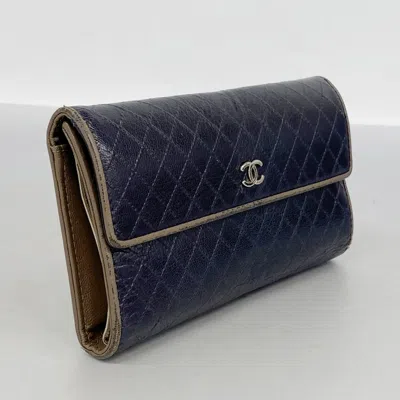 Pre-owned Chanel Black Brown Leather Long Wallet (tri-fold) () In Multi