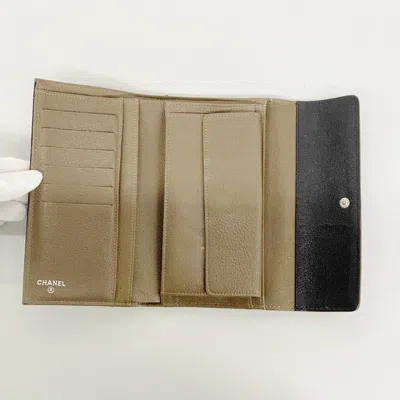 Pre-owned Chanel Black Brown Leather Long Wallet (tri-fold) () In Multi