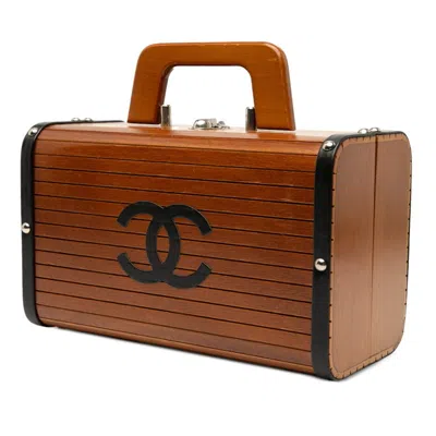Pre-owned Chanel Black Brown Wood Leather Handbag Vanity Bag () In Multi