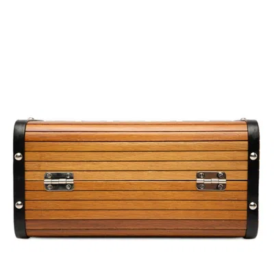 Pre-owned Chanel Black Brown Wood Leather Handbag Vanity Bag () In Multi