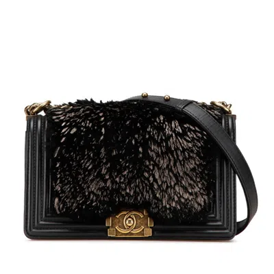 Pre-owned Chanel Black Fur Leather Shoulder Bag ()