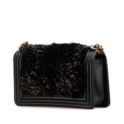 Pre-owned Chanel Black Fur Leather Shoulder Bag ()