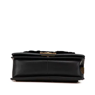 Pre-owned Chanel Black Fur Leather Shoulder Bag ()