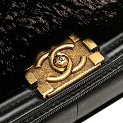 Pre-owned Chanel Black Fur Leather Shoulder Bag ()
