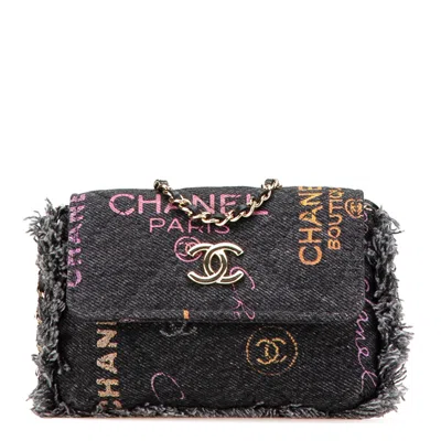 Pre-owned Chanel Black Multi-color Denim Leather Pochette Shoulder Bag ()