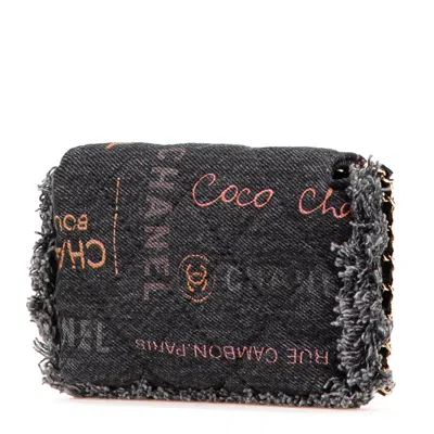 Pre-owned Chanel Black Multi-color Denim Leather Pochette Shoulder Bag ()