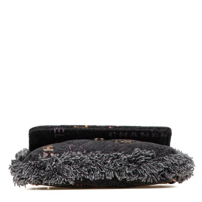 Pre-owned Chanel Black Multi-color Denim Leather Pochette Shoulder Bag ()