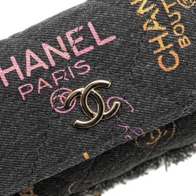 Pre-owned Chanel Black Multi-color Denim Leather Pochette Shoulder Bag ()