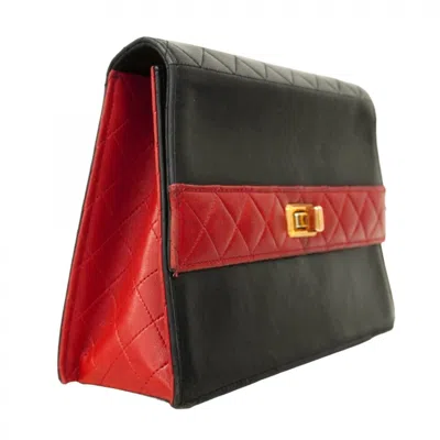 Pre-owned Chanel Black Red Color Leather Pouch Shoulder Bag () In Multi