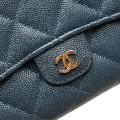 Pre-owned Chanel Blue Grained Calfskin Long Wallet (bi-fold) ()