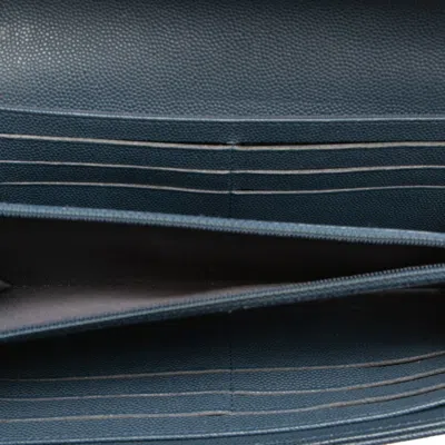Pre-owned Chanel Blue Grained Calfskin Long Wallet (bi-fold) ()
