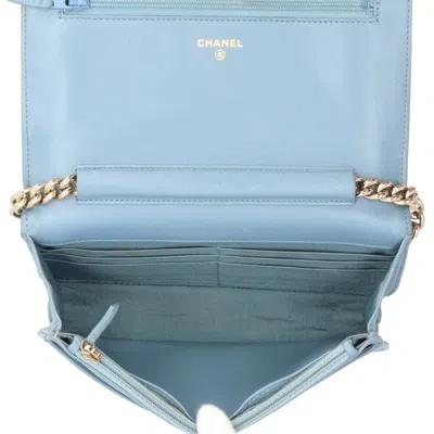 Pre-owned Chanel Boy  Blue Leather Chain/shoulder Wallet ()