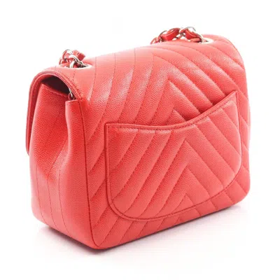 Pre-owned Chanel Chevron (v Stitch) Red Color Grained Calfskin Shoulder Bag ()