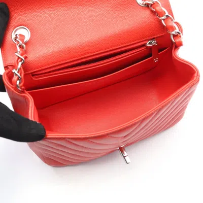 Pre-owned Chanel Chevron (v Stitch) Red Color Grained Calfskin Shoulder Bag ()