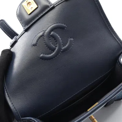 Pre-owned Chanel Denim Blue Navy Denim Leather Shoulder Bag ()