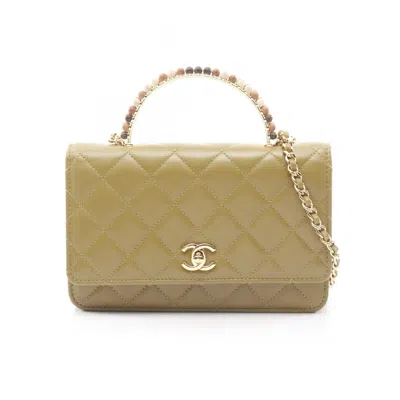 Pre-owned Chanel Khaki Wood Leather Shoulder Bag () In Brown