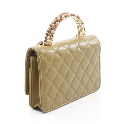 Pre-owned Chanel Khaki Wood Leather Shoulder Bag () In Brown