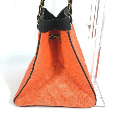 Pre-owned Chanel Matelasse Black Orange Straw Leather Shoulder Bag Tote Bag () In Multi