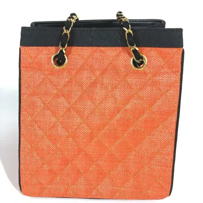 Pre-owned Chanel Matelasse Black Orange Straw Leather Shoulder Bag Tote Bag () In Multi
