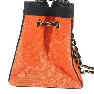 Pre-owned Chanel Matelasse Black Orange Straw Leather Shoulder Bag Tote Bag () In Multi