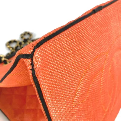 Pre-owned Chanel Matelasse Black Orange Straw Leather Shoulder Bag Tote Bag () In Multi
