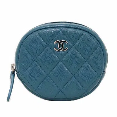 Pre-owned Chanel Matelasse Blue Dark Blue Grained Calfskin Coin Purse/coin Case ()